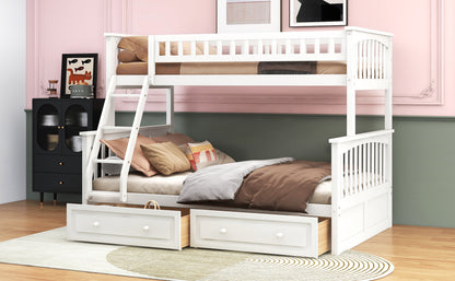 Twin over Full Bunk Bed with Drawers, Convertible Beds, White image 4