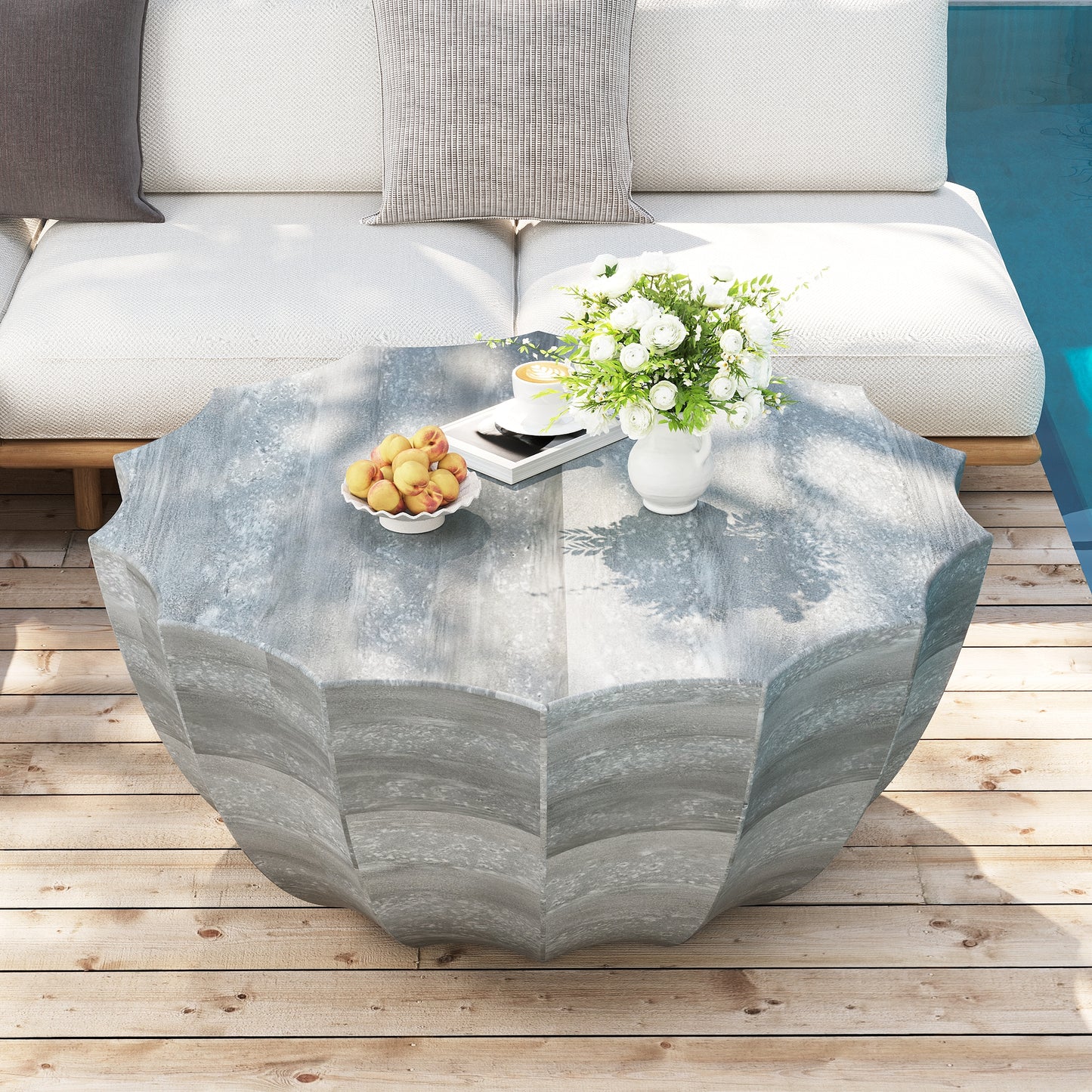 35.43" Modern Outdoor and Indoor Waterproof Coffee Table, Durable MgO Cement Design, Suitable for Terraces, Gardens, Backyards and Living Rooms (Marble white) image 2