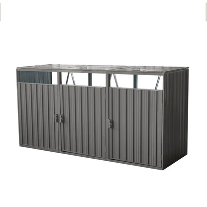 Garbage Bin Shed Stores 3 Trash Cans Metal Outdoor Bin Shed for Garbage Storage,Stainless Galvanized Steel, Bin Shed for Garden Yard Lawn,Grey image 3