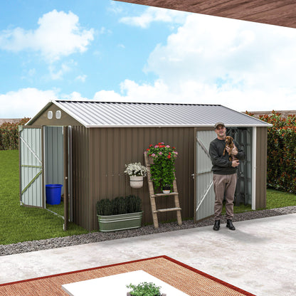 10x12 FT Outdoor Metal Storage Shed, Large Storage Sheds with Sturdy Frame Structure, Metal Garden Tool Shed with Lockable Door for Garden,Gift a foldable flower pot stand, Backyard,BROWN image 1