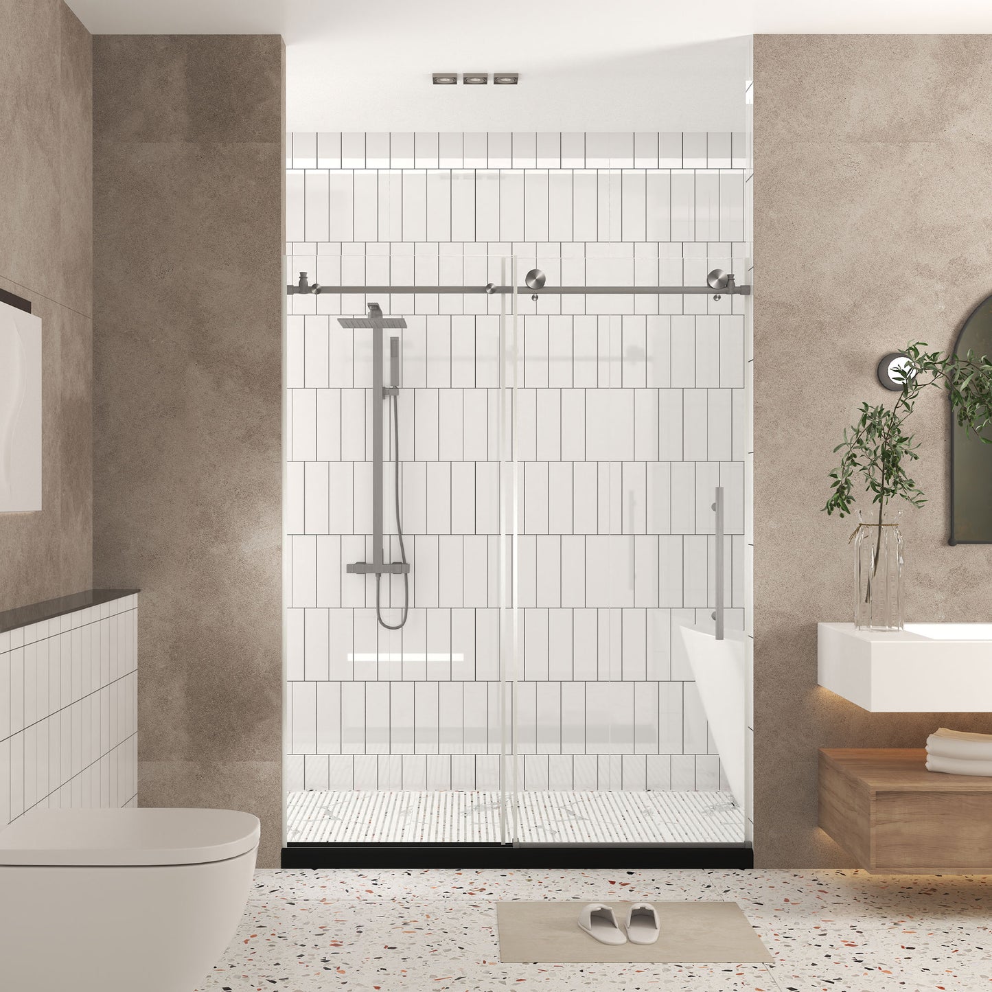 Frameless shower door 56-60 "W x 76" H, 1/4 "(6 mm) Clear Tempered Glass, Explosion Proof Film, Stainless Steel Handle,Brushed Nickel image 3