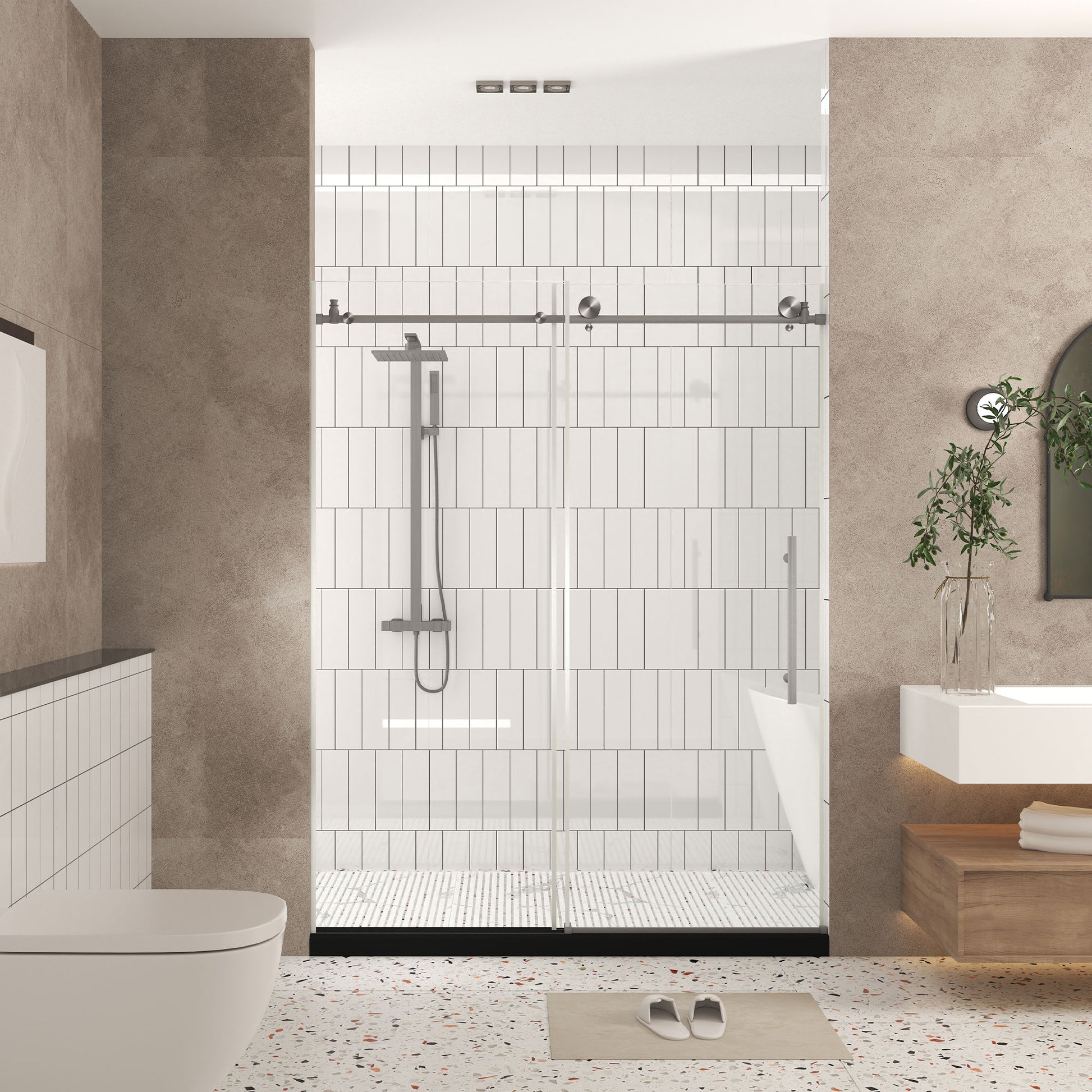 Frameless shower door 56-60 "W x 76" H, 1/4 "(6 mm) Clear Tempered Glass, Explosion Proof Film, Stainless Steel Handle,Brushed Nickel image 3