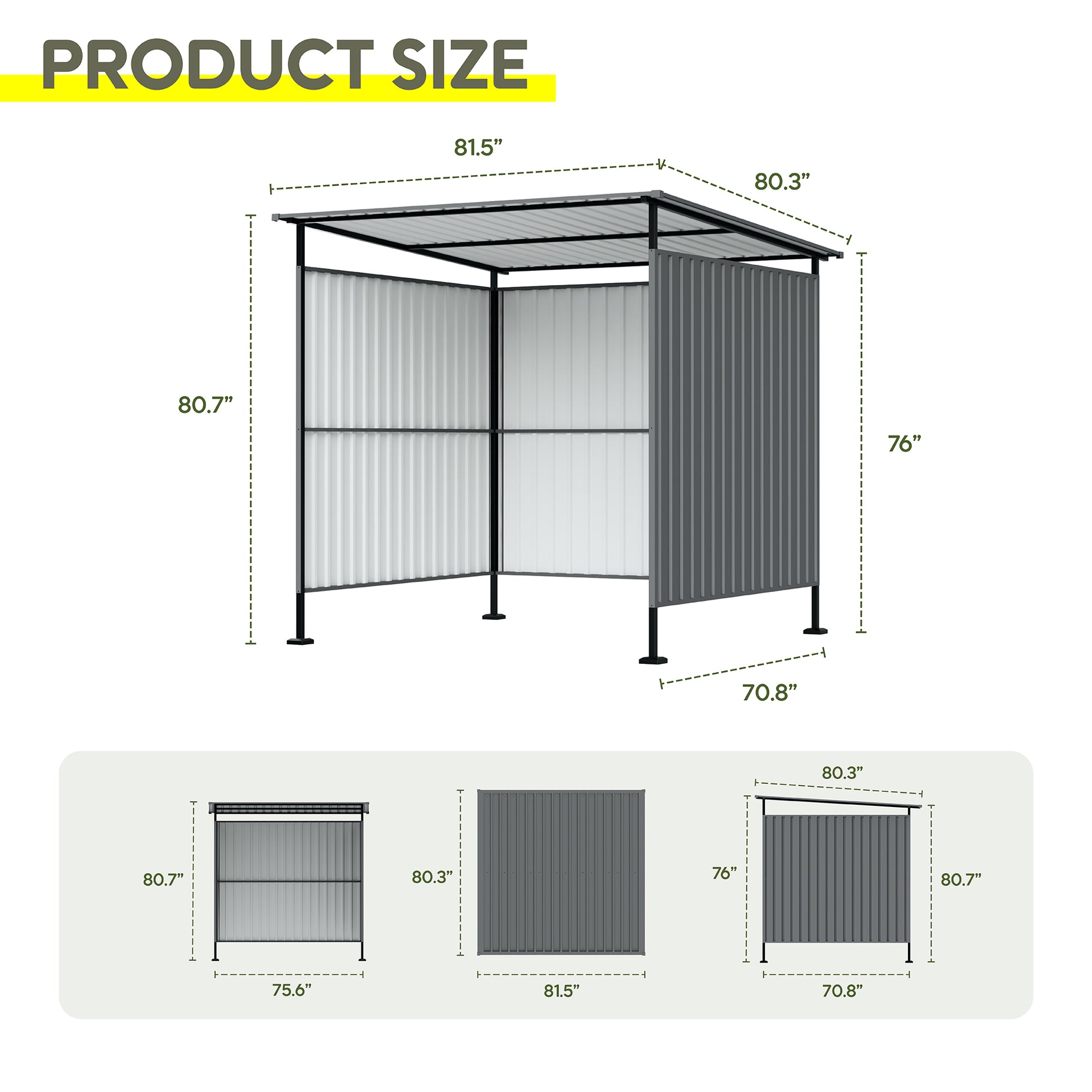 6x6FT Outdoor Pergola with Hardtop Roof, Lean-to Metal Grill Gazebo & Bike Storage Shed, Heavy Duty Patio Awning Shelter for Backyard, Deck, Lawn, BBQ & Pets image 2