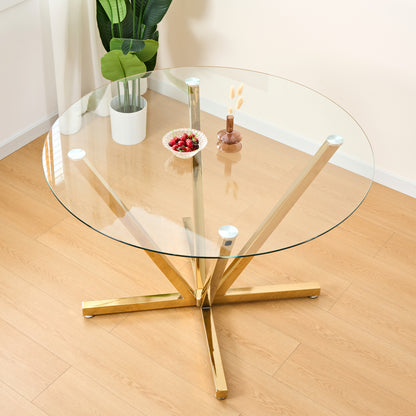 45.27"Round Dining Table,Tempered Glass Kitchen Tabe with Golden Metal Legs,Modern Dining Room Table for for Kitchen,Living Room, Easy Assembly image 1