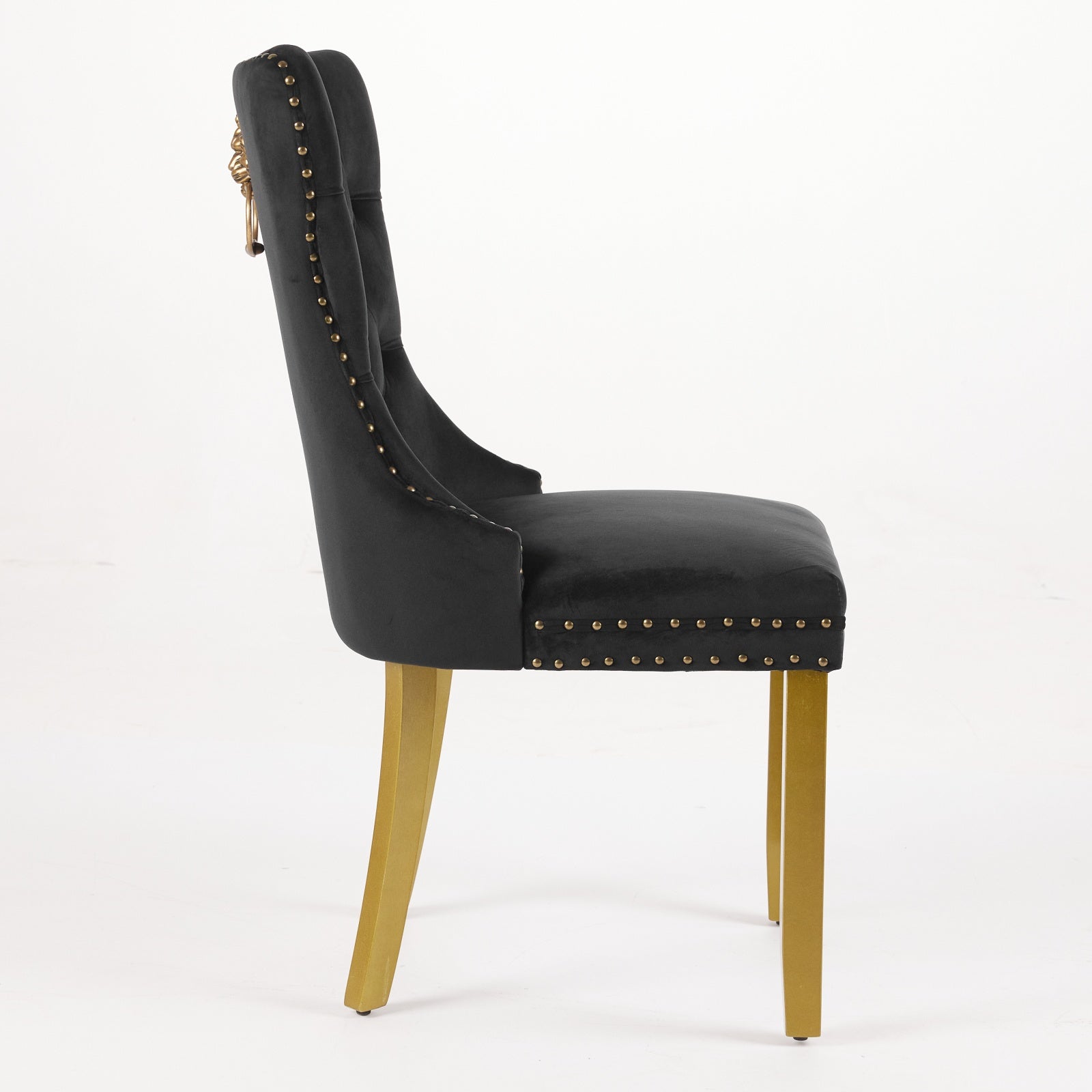 Mid-Century Modern Chairs with Lion Head Pull Ring,High-end Tufted Solid Wood Contemporary Velvet Upholstered Dining Chair with Golden Wooden Legs Nailhead Trim 2-Pcs Set,Black,SW1201BK image 5