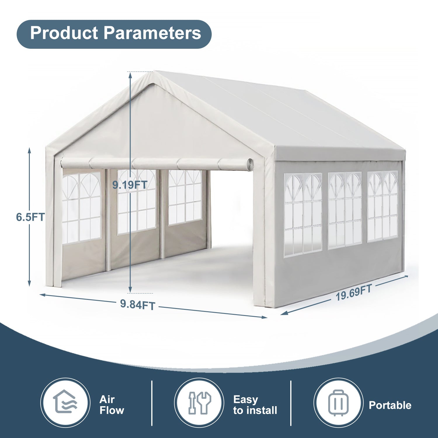 10'x20' Carport Car Canopy Party Tent Outdoor Gazebo with Removable Sidewalls Outdoor Gazebo Commercial Tents for Parties Wedding BBQ image 5