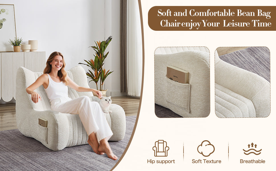 Bean Bag Chair for Adults with Armrests - Oversized Comfy Beanbag Lounge Lazy Floor Sofa Accent Chair for Living Room, Bedroom image 8