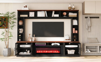 U-Can 95.5" W Wall Unit Entertainment Center with Bookshelves for TVs up to 80", Modern TV Stand Media Console with electric fireplace Cabinets, and Adjustable Shelves for Living Room image 9