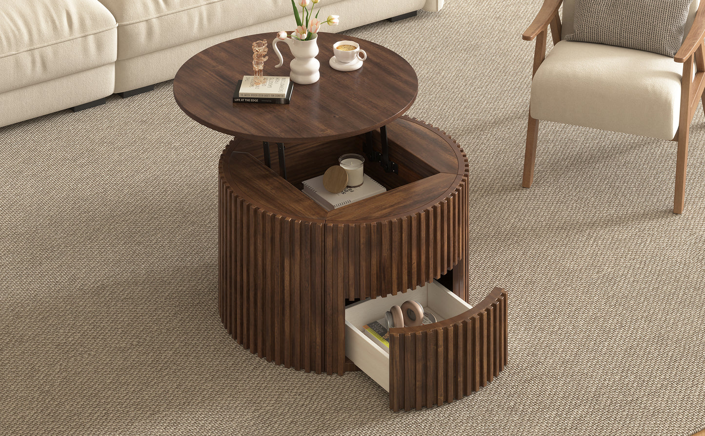 VIBE HAUS Round Lift Top Coffee Table, Modern Fluted Wood Accent Coffee Table with Hidden Storage for Living Room image 11