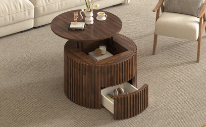 VIBE HAUS Round Lift Top Coffee Table, Modern Fluted Wood Accent Coffee Table with Hidden Storage for Living Room image 11