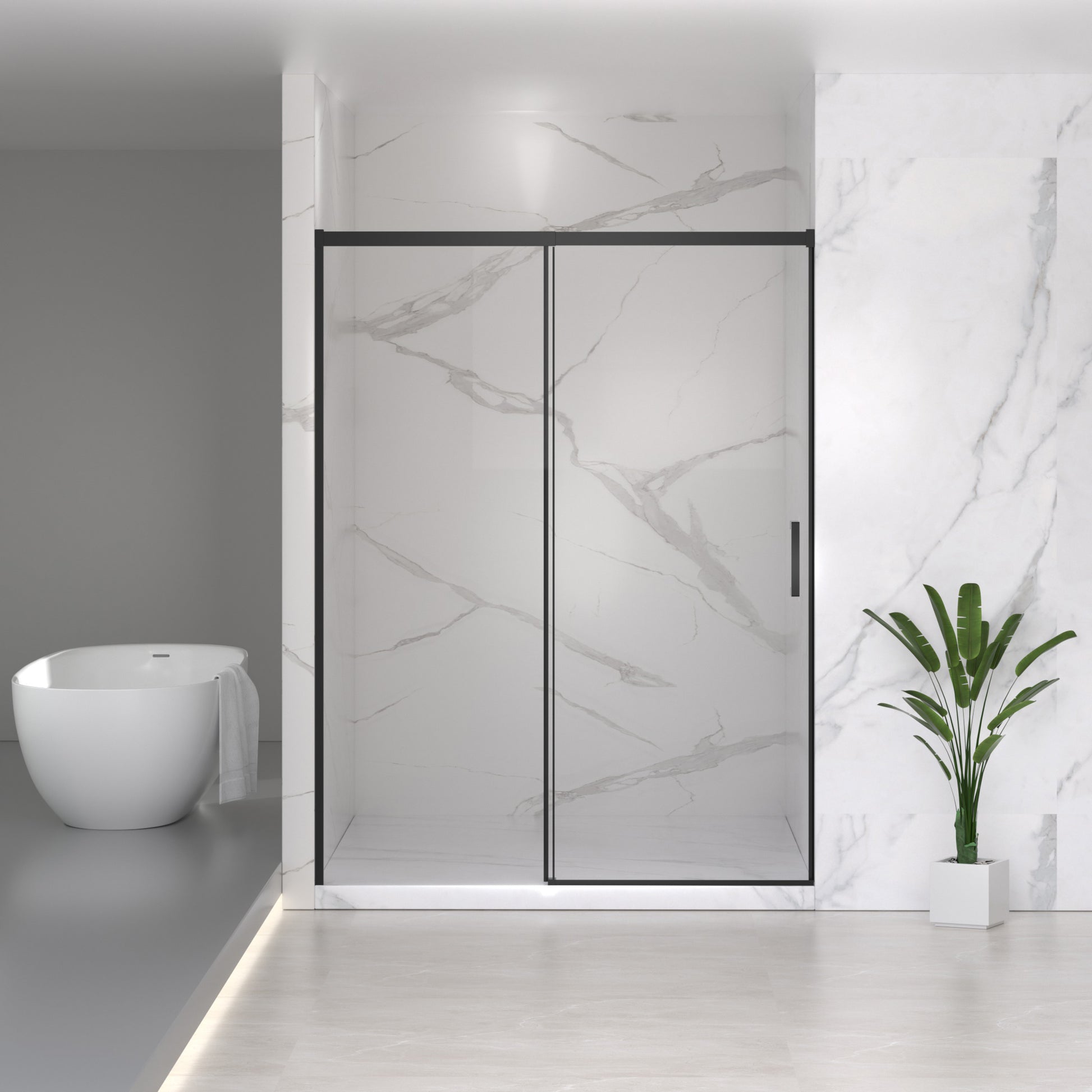 56-60" W x 74" H Semi-Frameless Sliding Shower Door, 1/4" (6mm) Clear SGCC Tempered Glass, Matte Black Finished, Adjustable Width – No Cutting Required image 1