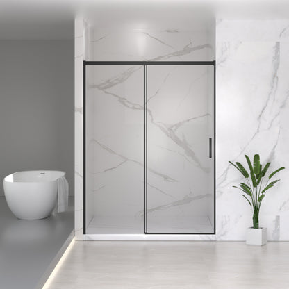 56-60" W x 74" H Semi-Frameless Sliding Shower Door, 1/4" (6mm) Clear SGCC Tempered Glass, Matte Black Finished, Adjustable Width – No Cutting Required image 1