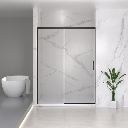 56-60" W x 74" H Semi-Frameless Sliding Shower Door, 1/4" (6mm) Clear SGCC Tempered Glass, Matte Black Finished, Adjustable Width – No Cutting Required image 1