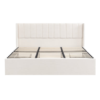 Large-capacity upholstered storage bed with drawers,Beige,King image 9