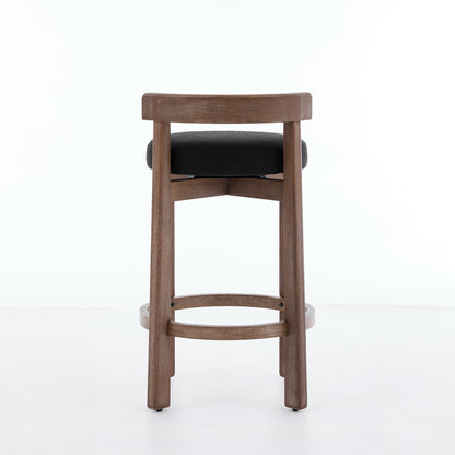Set of 2 Swivel Counter Stools,Mid-Century Modern Bar Stools with Back,26 Inch Seat Height,Solid Wood Frame,Soft Linen Upholstered Bar Chairs with Footrest,Ideal for Kitchen Island,Black,SW1882BK image 7