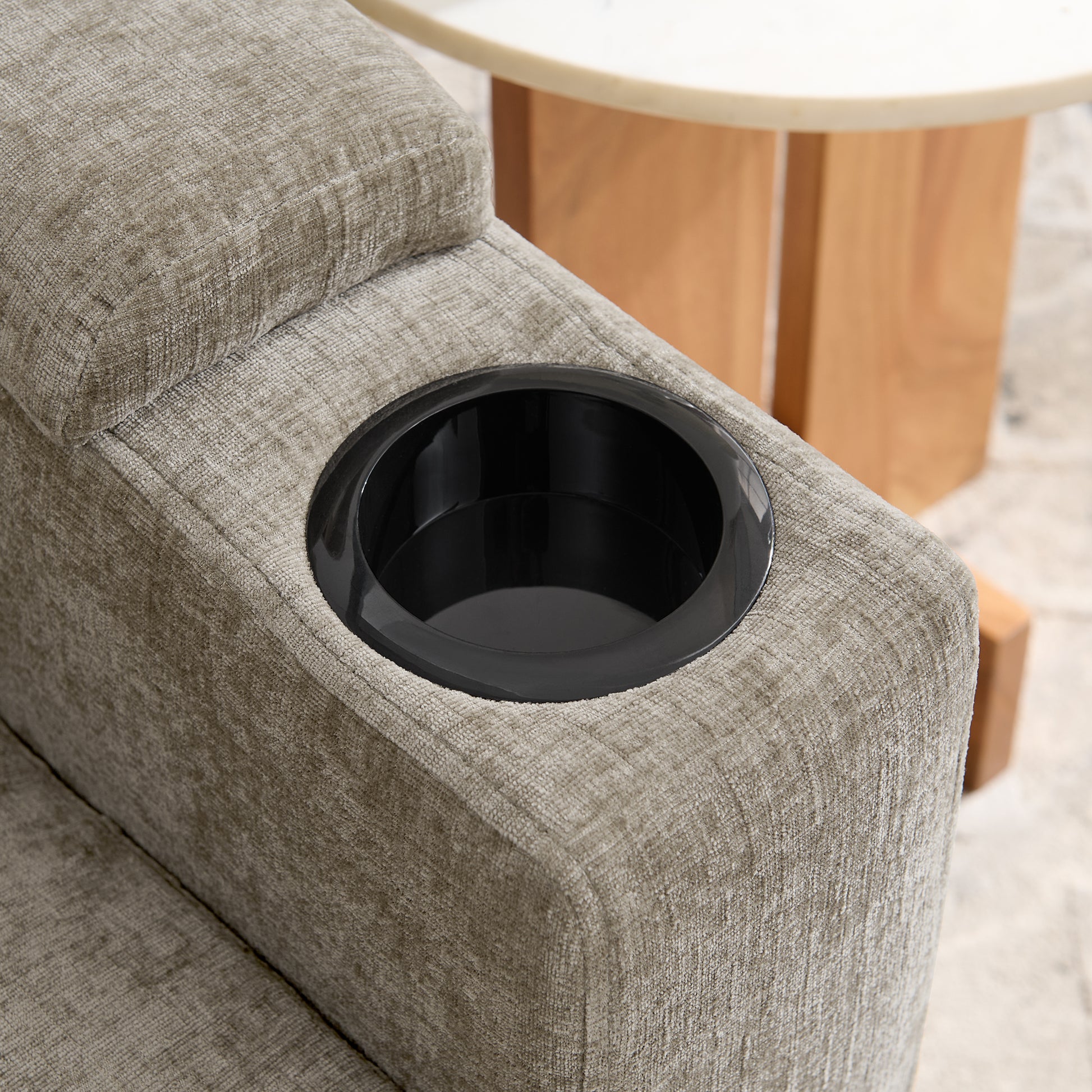 Single sofa recliner with manually adjustable backrest, USB charging port on the armrest side, phone stand included, hidden armrest storage, and a matching storage ottoman-Brown image 10