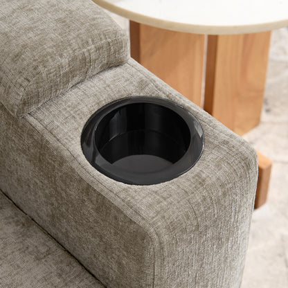 Single sofa recliner with manually adjustable backrest, USB charging port on the armrest side, phone stand included, hidden armrest storage, and a matching storage ottoman-Brown image 10