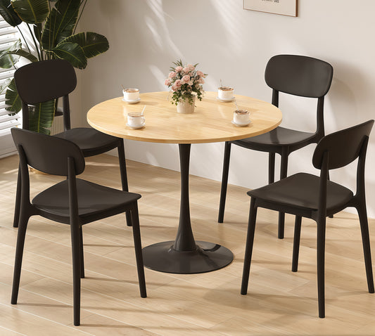 (Natural Wood Color)Round Table, Modern Dining Table, Dining Table, MDF Top and Steel Base Tulip Round Kitchen Table, Kitchen Table, Mid Century Coffee Table for Living Room 24 Inch, Oval Dining Table image 1