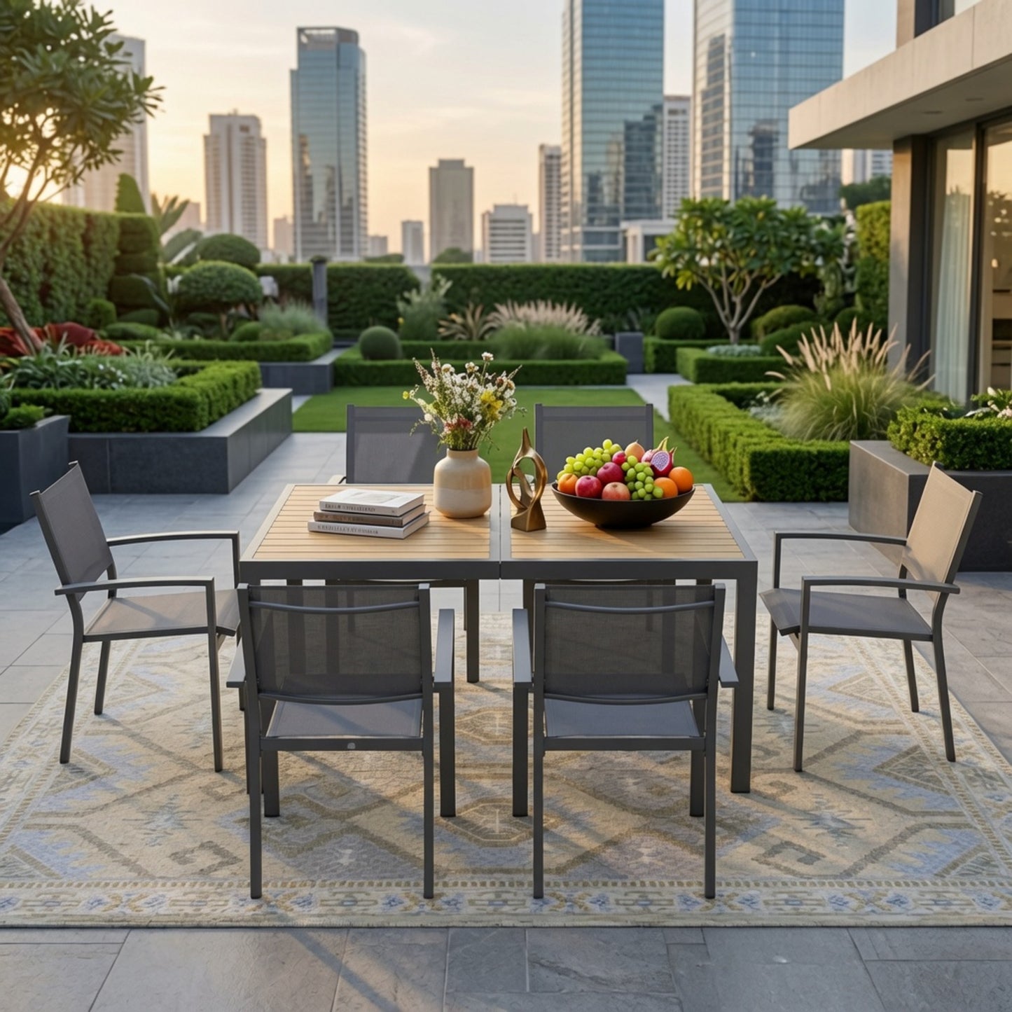 Set of 6, Heavy duty Metal Grey Outdoor Patio Chair – All Weather Textilene image 9