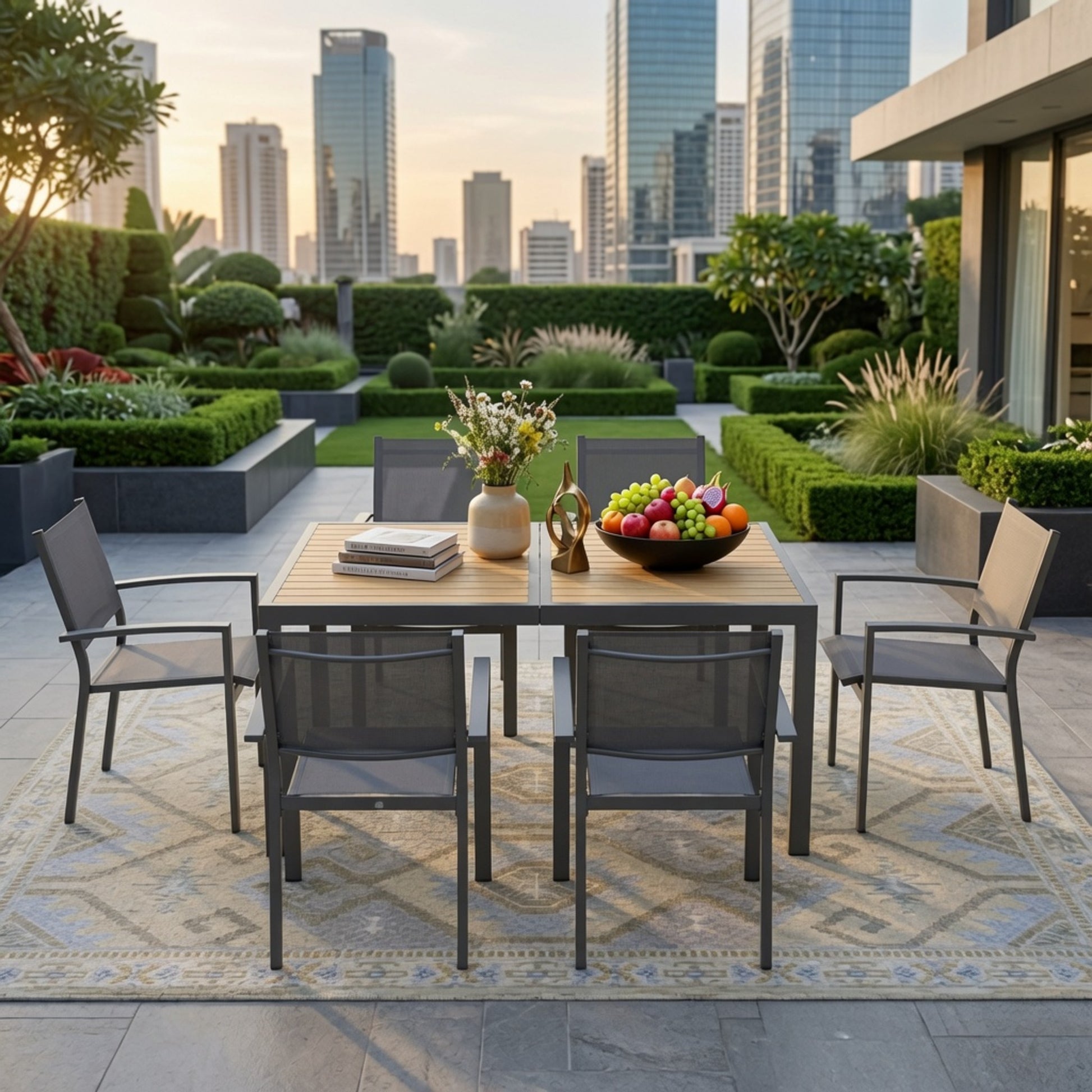 Set of 6, Heavy duty Metal Grey Outdoor Patio Chair – All Weather Textilene image 9