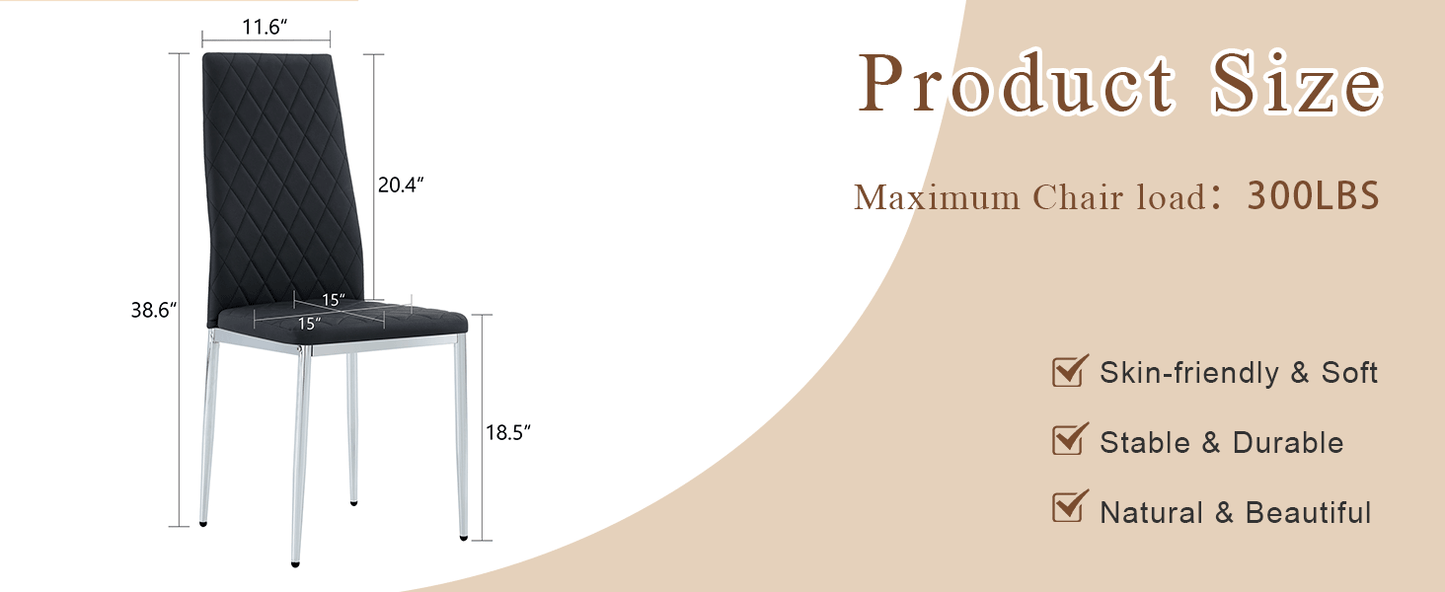 Modern Style Dining Chairs Set of 4 in Black, Essential for Minimalist Homes.Meeting Family Dining Needs,PU Material Seat,Silver Metal Legs,Blending into Various Home Environments.W1151107272 image 8