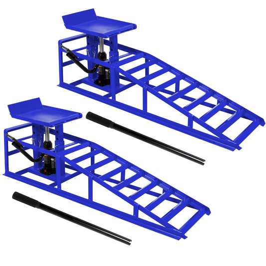 Dekuch 5 ton hydraulic car ramps with foot pedal - blue 2 pack front view