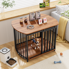 GO 31.5" Furniture Style Dog Crate for Small and Medium Dogs, Wooden Cage Indoor Kennel Furniture, Modern Dog Crate End Table with Double-Doors, Gray