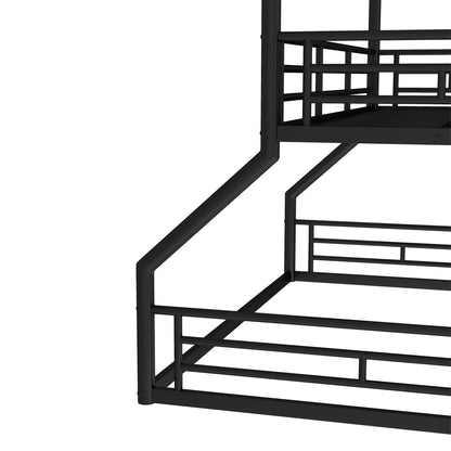 Twin over Twin over Full Bunk Bed, Metal Triple Bunk Bed with Safety Guardrails, Heavy-duty Bunk Bed with Noise-reduced Design, Black image 9