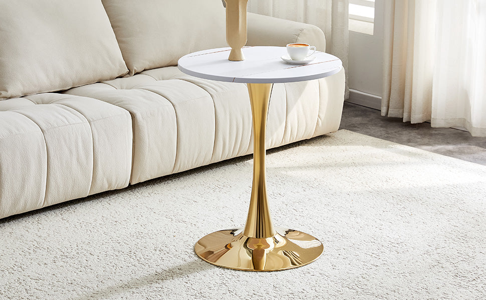Round Dining Table, 23.6" Circle Tulip Table with Thickened Tabletop & Metal Pedestal, Mid Century Modern Bistro Table for Kitchen, Small Places, Living Room, Cafe (White) image 10