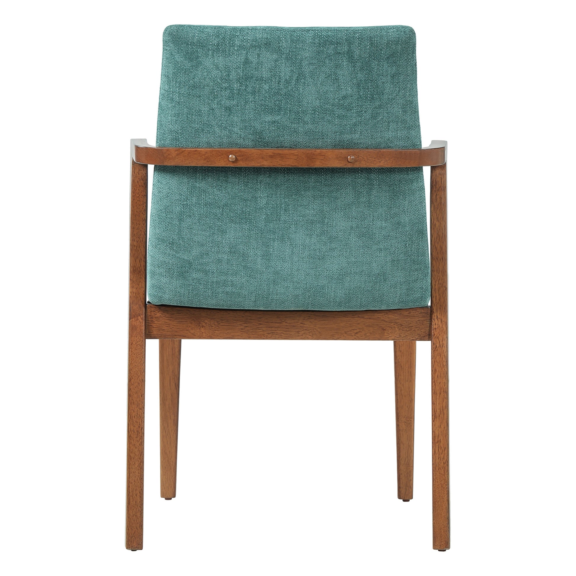 Mid-Century Modern Dining Chairs Set of 2 - Green Fabric Upholstered Armchairs with Walnut Color Rubber Wood Frame, 250lbs Capacity for Kitchen & Dining Room image 9