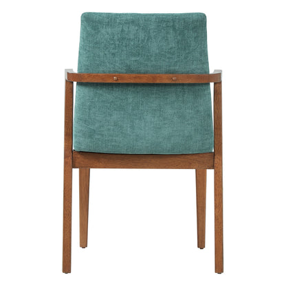 Mid-Century Modern Dining Chairs Set of 2 - Green Fabric Upholstered Armchairs with Walnut Color Rubber Wood Frame, 250lbs Capacity for Kitchen & Dining Room image 9