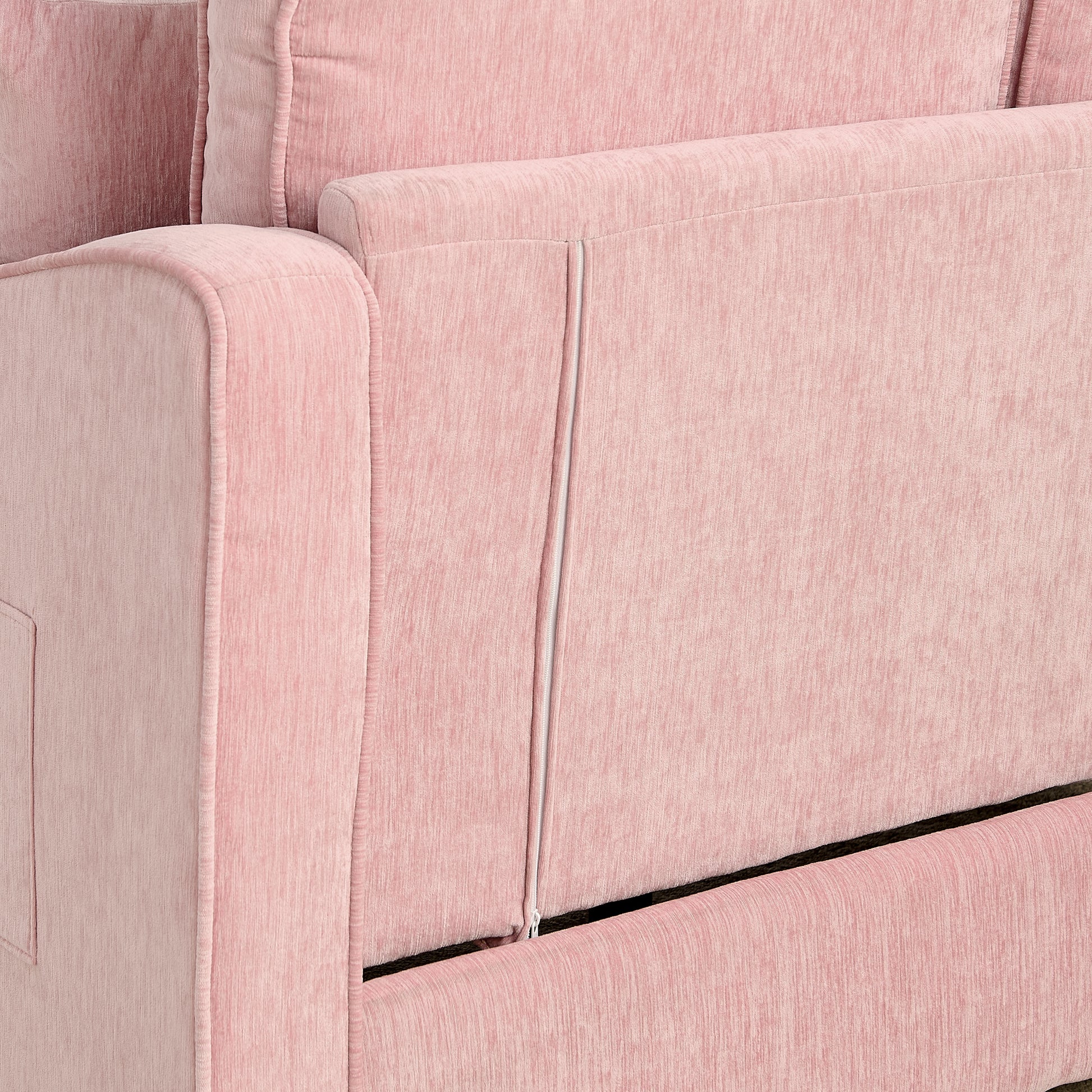 Two-seater sofa, double sofa chaise longue, with irregular armrests and backrests, footrest with storage space, comes with two small throw pillows, suitable for living room and bedroom -Pink image 5