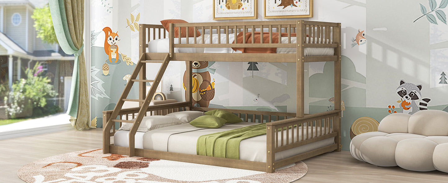 Twin XL over Queen Bunk Bed with Ladder and Guardrails, Walnut image 8