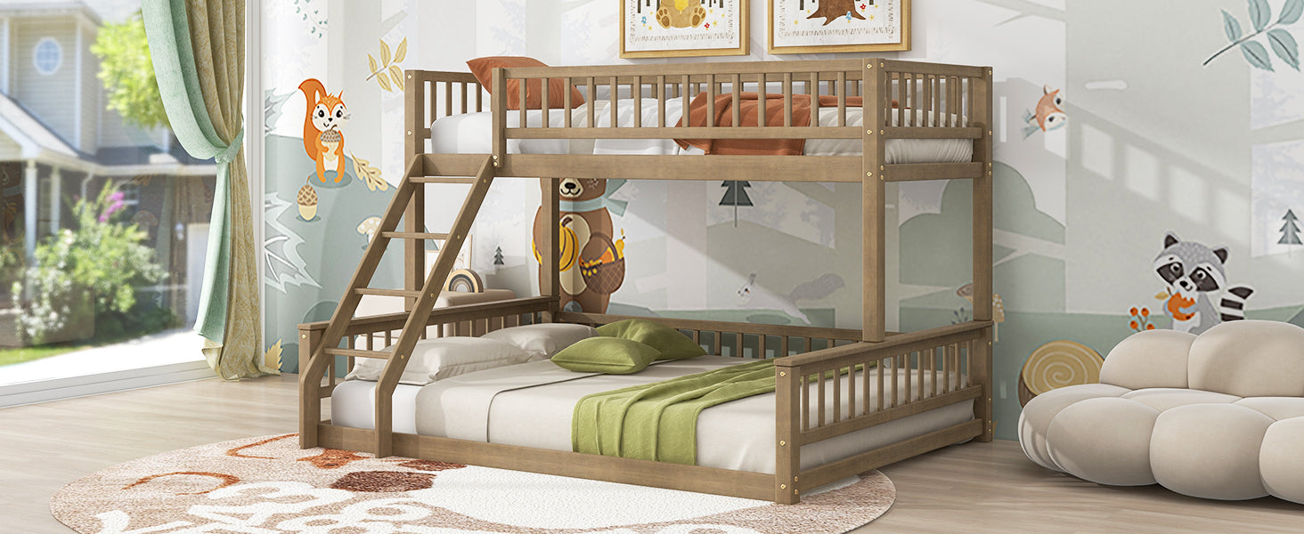 Twin XL over Queen Bunk Bed with Ladder and Guardrails, Walnut image 8