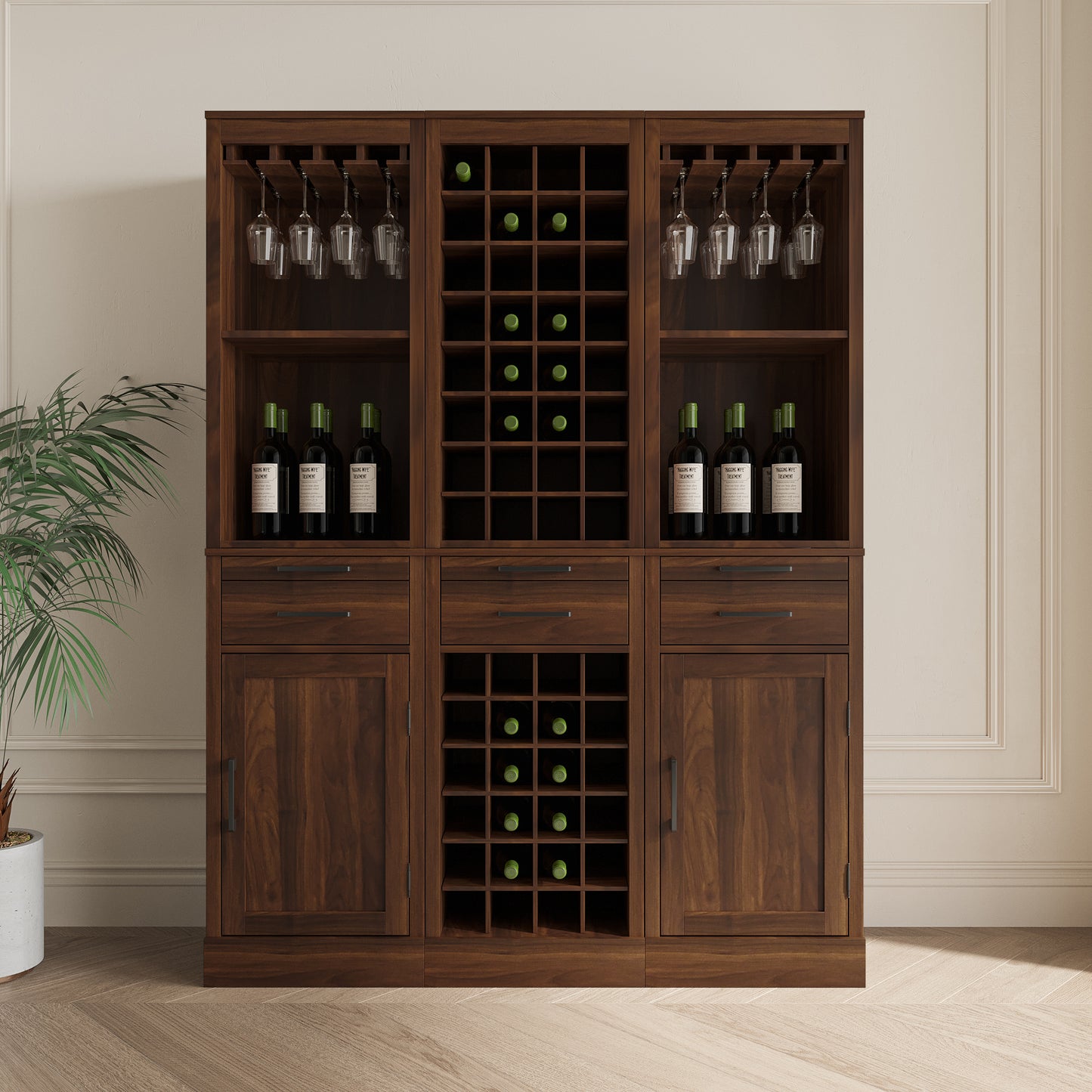 brown walnut color modular 24 wine bar cabinet Buffet Cabinet image 3
