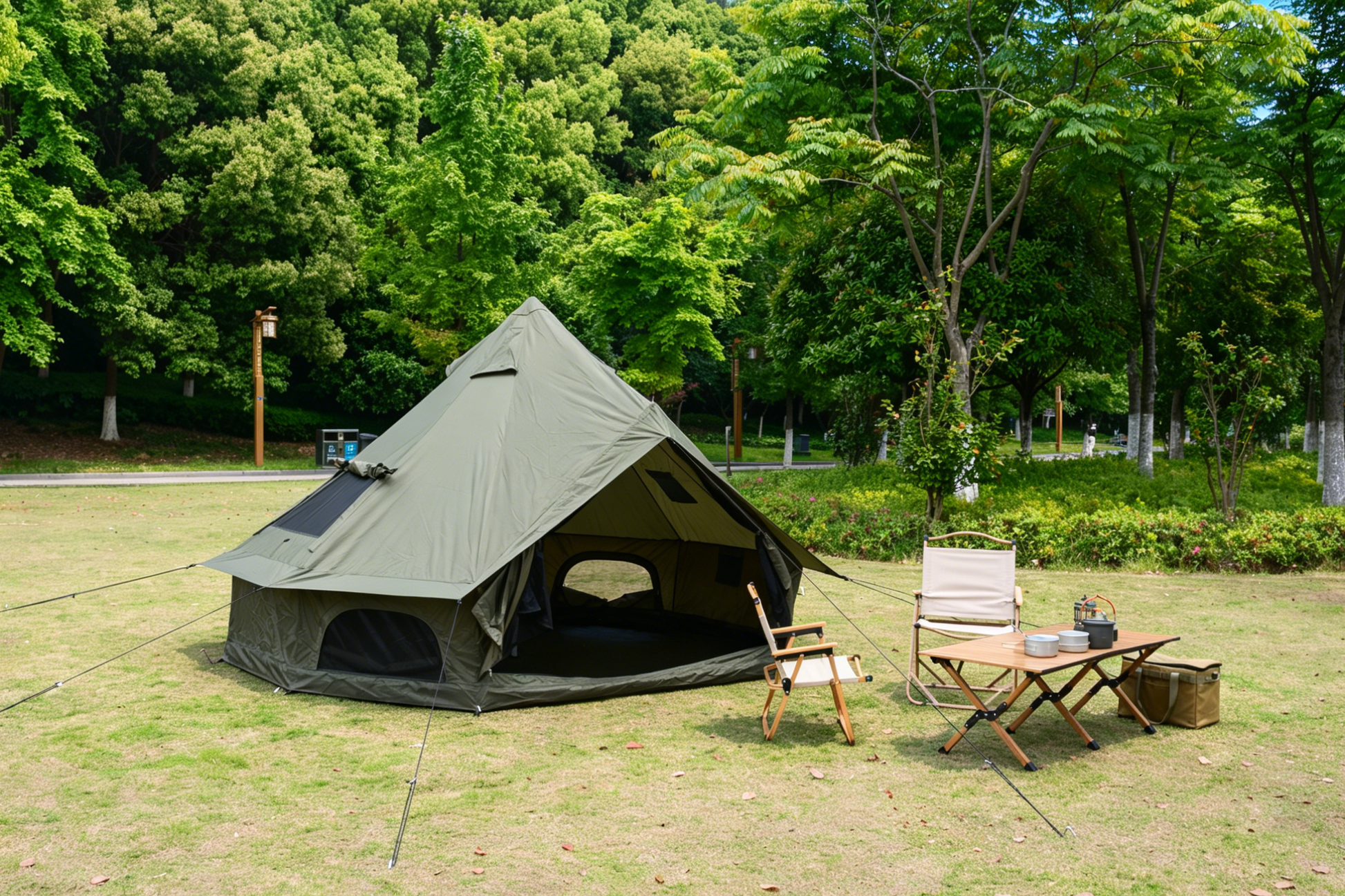 Oxford Bell Tent for Family Camping - Spacious 13.1ft Yurt with Stove Jack, Large Glamping Tents for 4-8 People, 4 Season Oxford Hot Tent Shelter Green image 8