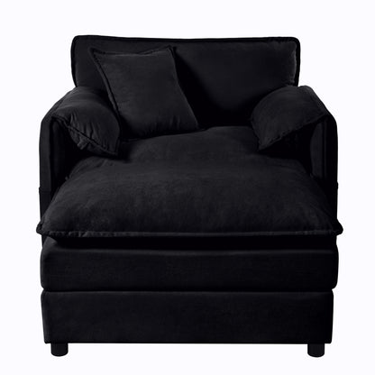 Oversized 57.48" Recliner Chair with Movable Ottoman - Soft Chenille Upholstered Indoor Lounge Chair for Living Room or Bedroom,DIY Combination,Black image 11