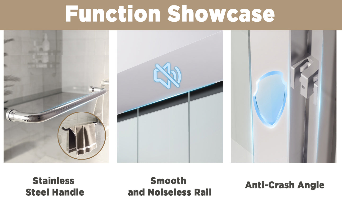 50-54 " x 72" Tempered Glass with Explosion Proof Film, Aluminum Frame Double Sliding Shower Door, "1/4 (6 mm), Stainless Steel handle,Brushed Nickel image 11