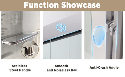 44-48" x 72" Tempered Glass with Explosion Proof Film, Aluminum Frame Double Sliding Shower Door, "1/4 (6 mm), Stainless Steel handle,Brushed Nickel image 11