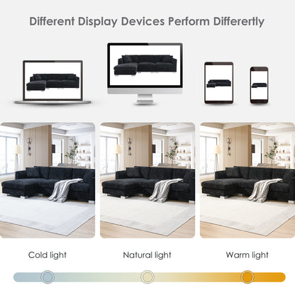 [NEW SKU of N723S6037B]96" Modern Cloud Sectional Sofa, L-shaped Luxury Couch Set with 2 Free pillows, 4-seat Chenille Indoor Furniture with Oversized Chaise for Living Room, Apartment, Office image 11