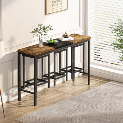 Modern Design Kitchen Dining Table, Pub Table, Long Dining Table Set with 3 Stools, Convenient Hanging Stool Design, Natural+Black,(Same SKU:W757P146463) image 4