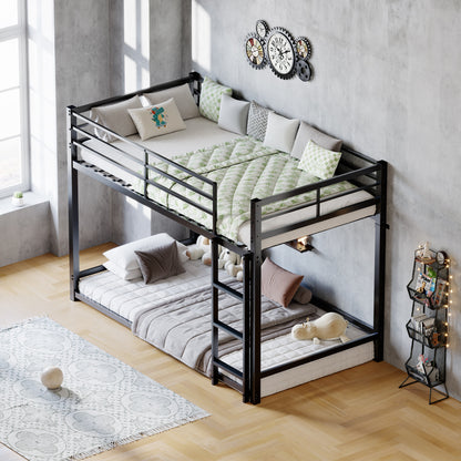 Bunk Bed with Ladder and high Guardrail Metal Bunk Bed, Storage Space, Noise Free,Twin Over Twin Size,BLACK image 7