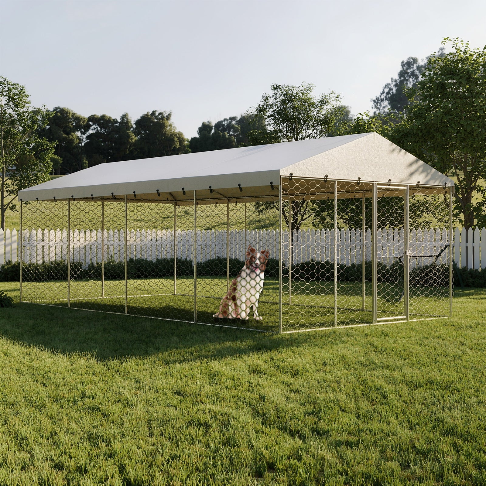 10x20 FT Large Outdoor Dog Kennel with Canopy, Heavy Duty Galvanized Steel Frame, Waterproof Cover, All-Weather Protection, Escape-Proof Lockable Pet Playpen for Large Dogs, Multiple Animals. image 1