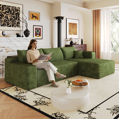 103" Cloud Sectional Sofa,Modern Minimalist Upholstered Couches, Comfort L Shaped Sofa for Living Room,Deep Seat Corner Couch,No Assembly Required,Green(Plush Corduroy Fabric) image 2