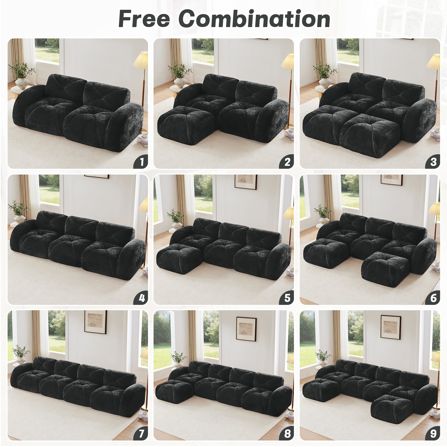 2-seater Tufted Sofa Couches With boneless Sofa,Soft Velvet Fabric,Bottom Anti-Slip Design,32D High Density Sponge,Ergonomic Design Bottom,No Assembly Required,Fits Living Rooms,Black image 7