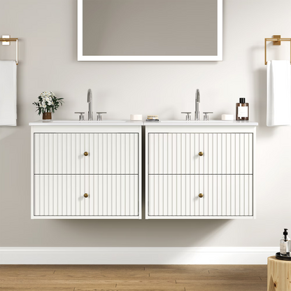 24'' Bathroom Vanity with Sink Set, Floating Bathroom Storage Cabinet with Doors and Drawers, Modern Vanity Sink Cabinet Wall Mount with Painted Surface, White image 9