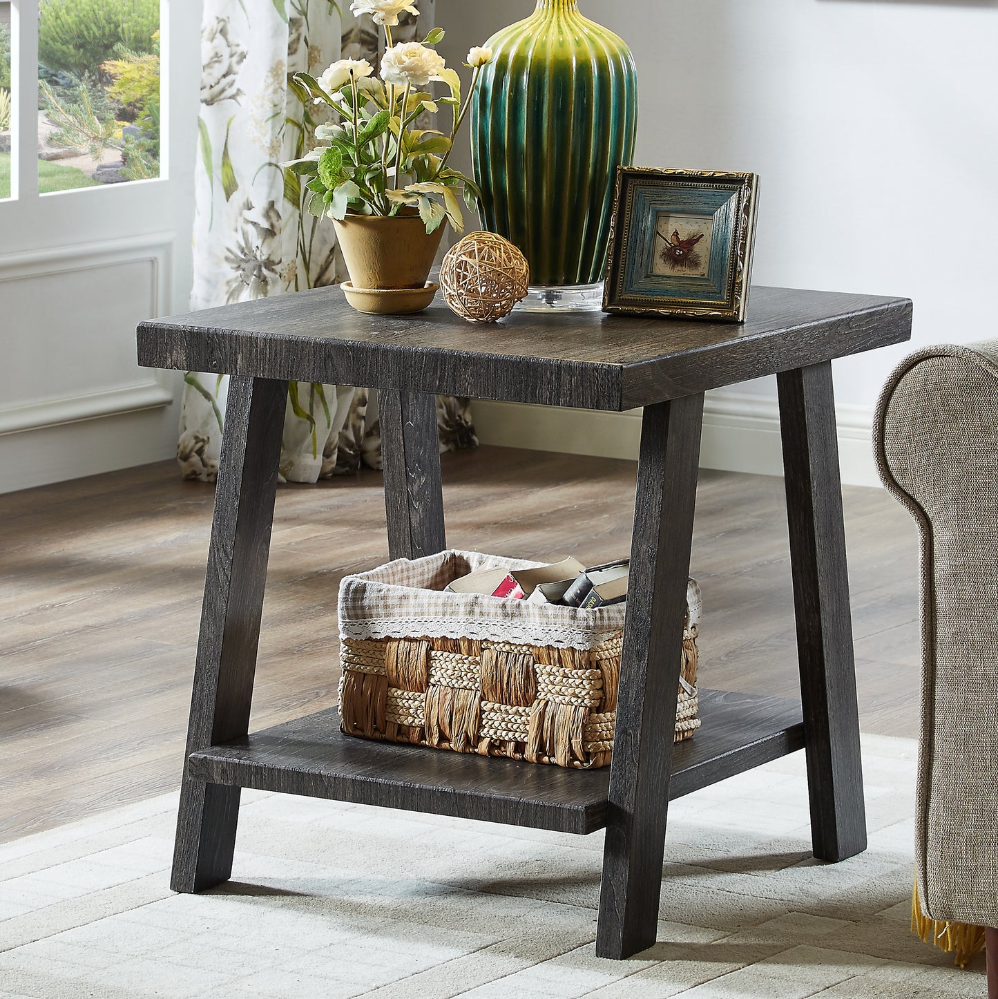 Athens Contemporary Replicated Wood Shelf Coffee Set Table in Charcoal Finish image 4