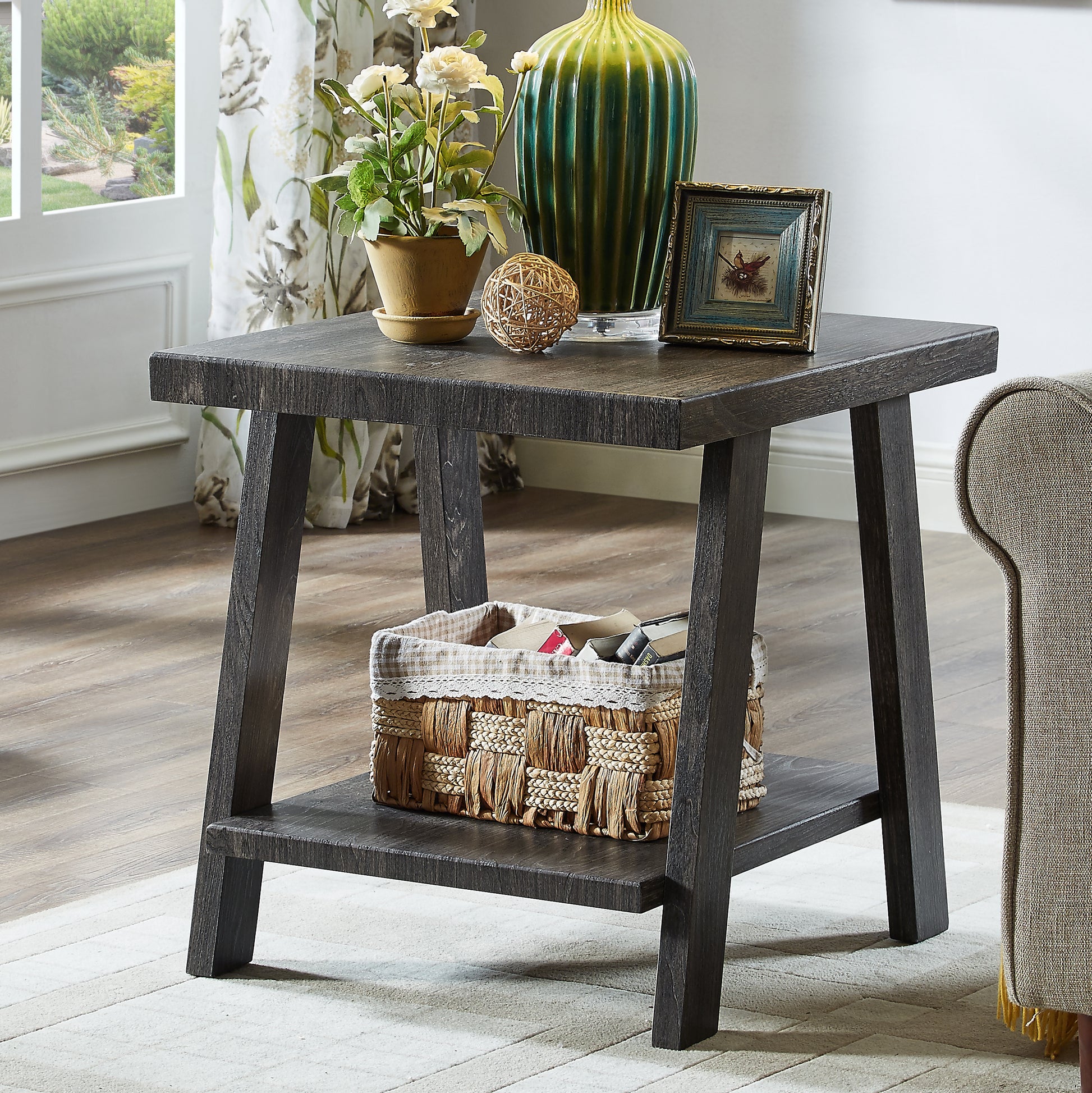 Athens Contemporary Replicated Wood Shelf Coffee Set Table in Charcoal Finish image 4