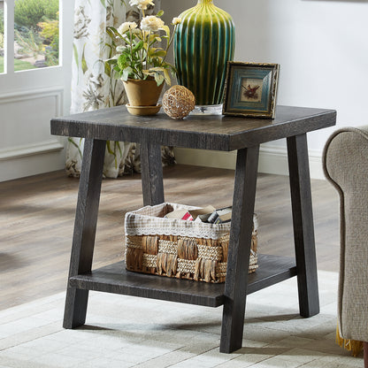 Athens Contemporary Replicated Wood Shelf Coffee Set Table in Charcoal Finish image 4