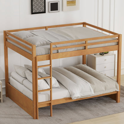 Wood Queen Size Bunk Bed with Ladder, Wood Color image 1